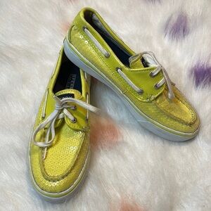 Sperry Top Sider Bahama Yellow Sequin Boat Shoes Women's Sz 6M
